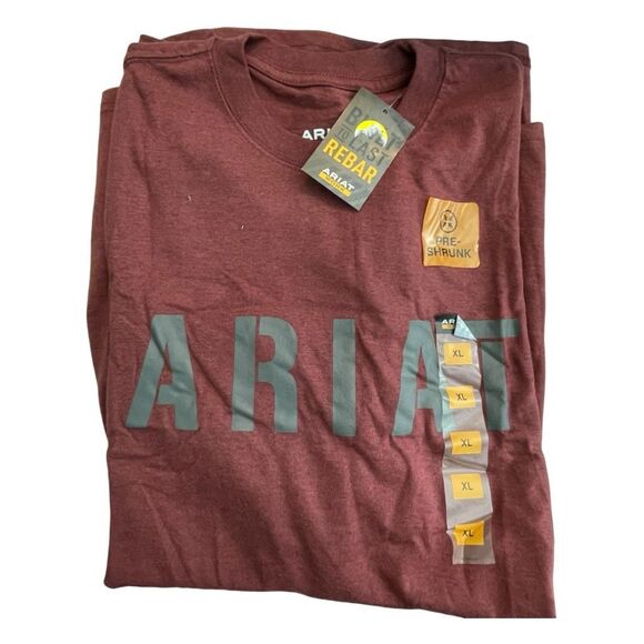 Ariat Rebar Cotton Strong Block Logo Graphic Tee Burgundy Crewneck Short Sleeve - Picture 4 of 12